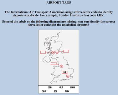 [Mapa de aeropuertos del Reino Unido en el que alumno debe arrastrar los nombres de los aeropuertos a sus ubicaciones en el mapa].