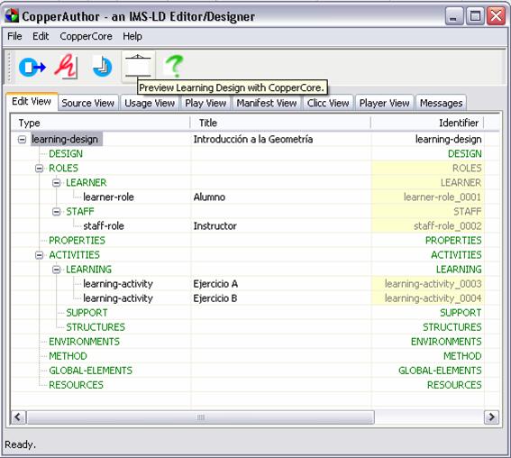 [Captura de pantalla del editor CopperAuthor en la que se pueden ver las características de su interfaz de usuario]