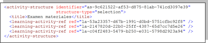 Extracto XML que muestra la codificación de la citada actividad. Para ello se utilizan los elementos que se describen en el texto principal de este apartado.