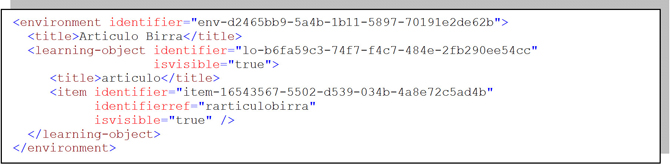 Documento XML que muestra la codificación del citado entorno. Para ello se utilizan los elementos que se describen en el texto principal de este apartado.