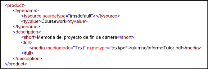 Se muestra un fragmento de un documento XML con una referencia a un fichero que se adjunta y que contiene una carta de recomendación.